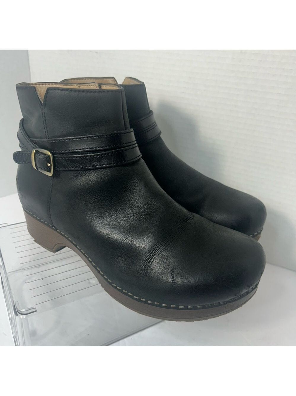 DANSKO Women’s Oiled Leather Clog Boots Booties Ankle Side Zipper Buckle Black